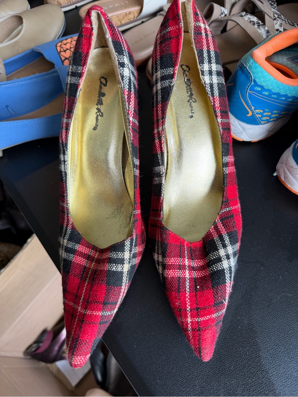 Charlotte Russe Red Plaid Pointed-Toe Pumps